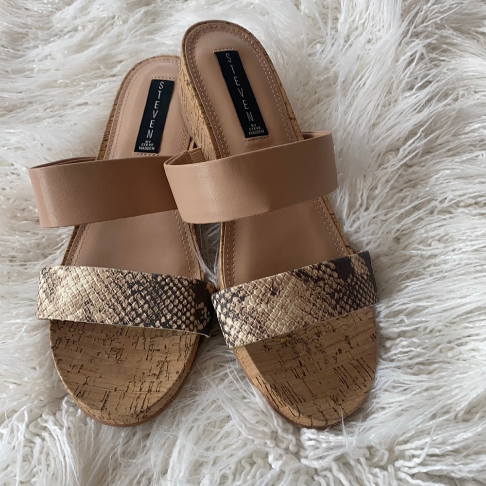 Steven by Steve Madden Cream and Snakeskin Sandal